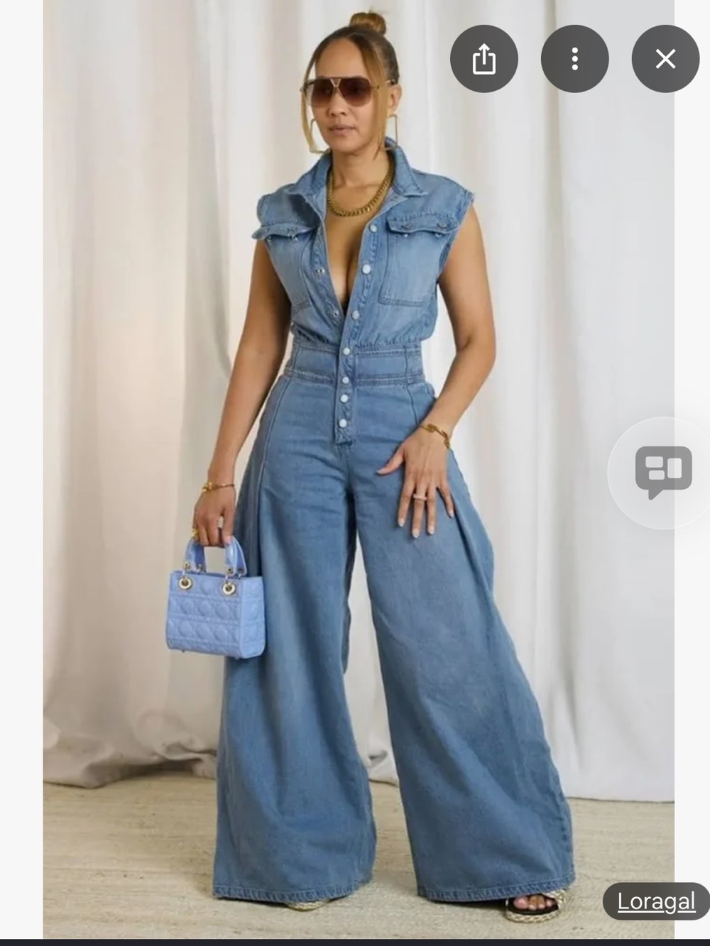 Loragal Denim Sleeveless Wide Leg Jumpsuit Size M